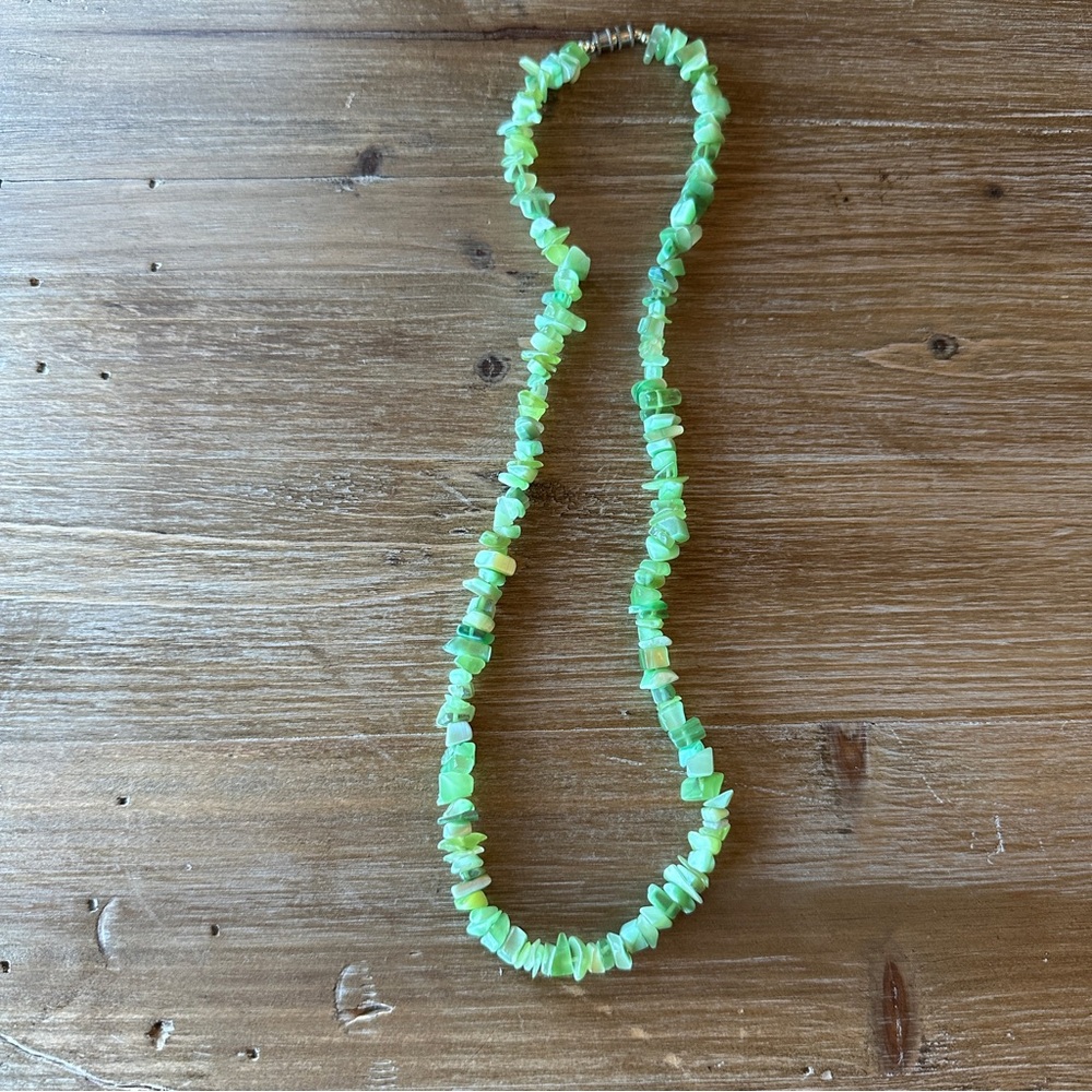 Vintage Green Gemstone Crystal Necklace Jewelry